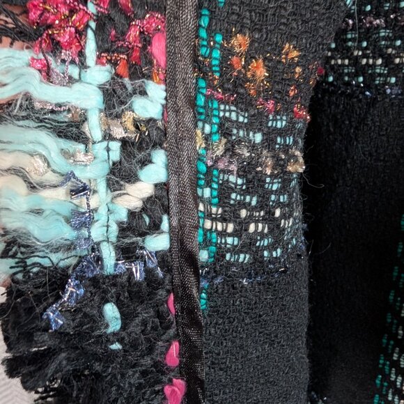 Luisa Spagnoli Italy Woven Knit Vest Black Multicolor Plaid Fringe Large IT 46 - Picture 13 of 15